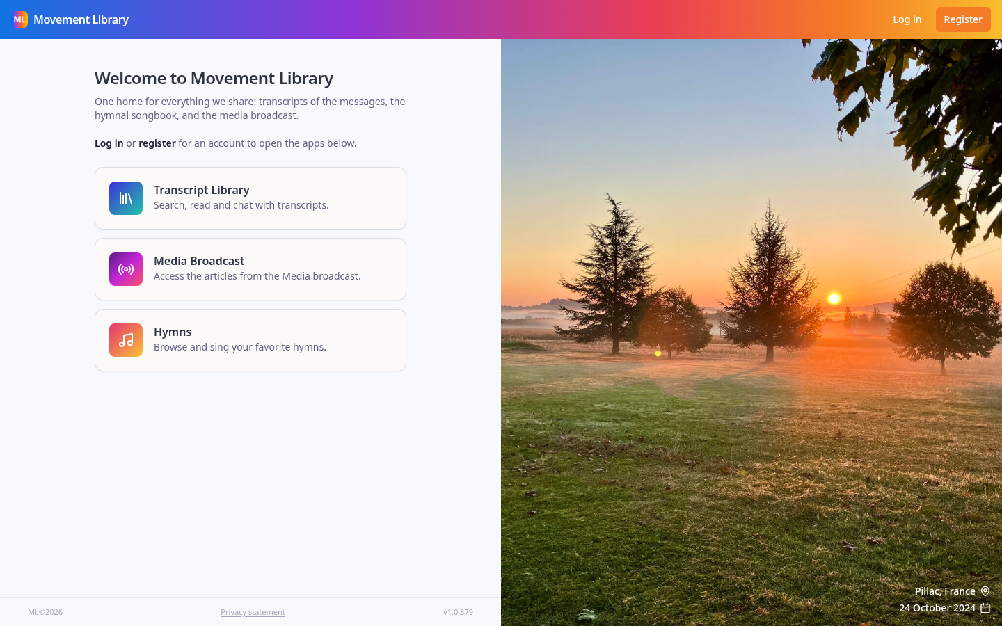 Startscherm van Movement Library